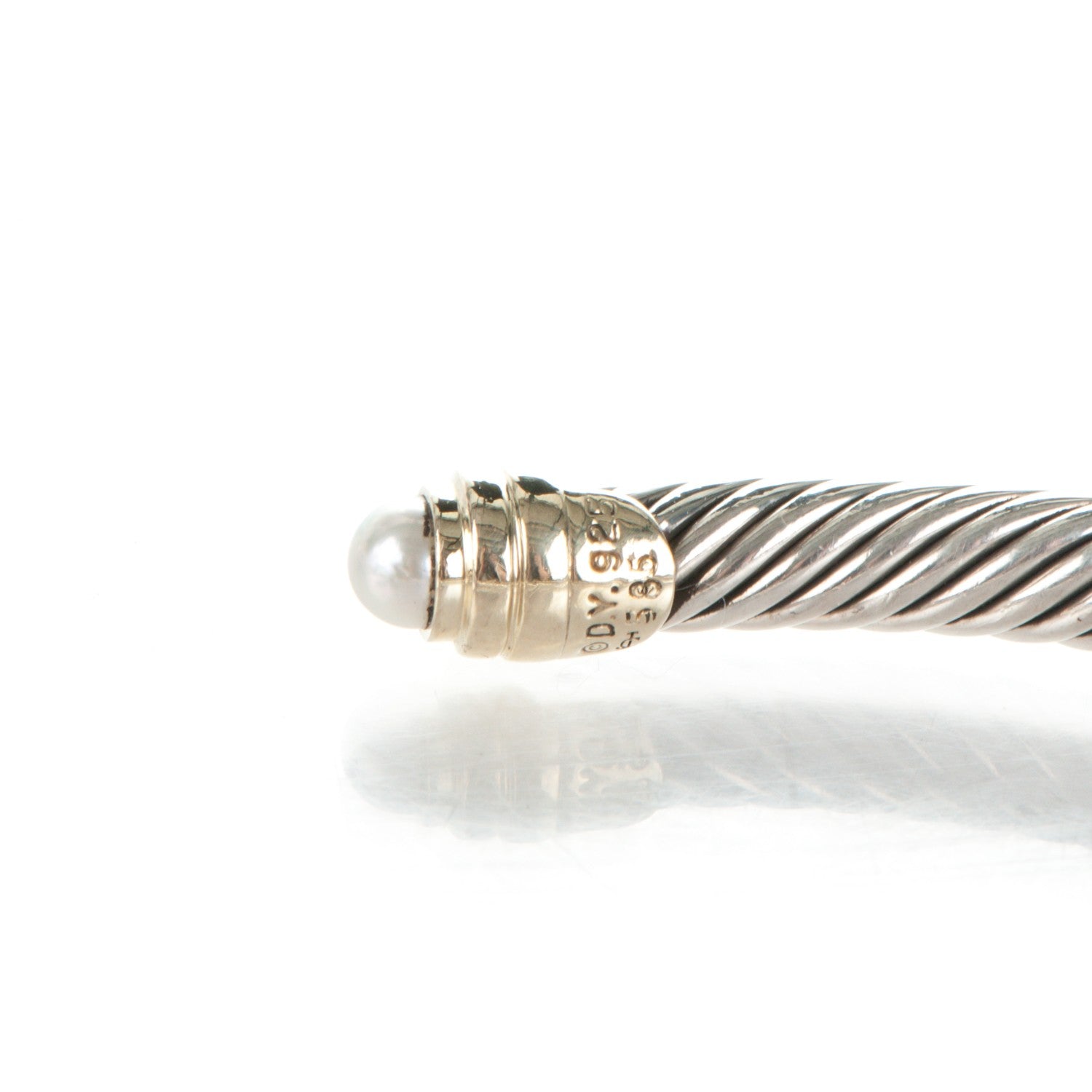 David Yurman Sterling Silver 14K Yellow Gold Pearl 5mm Cable Classics Petite Color Bracelet 4 of 4
