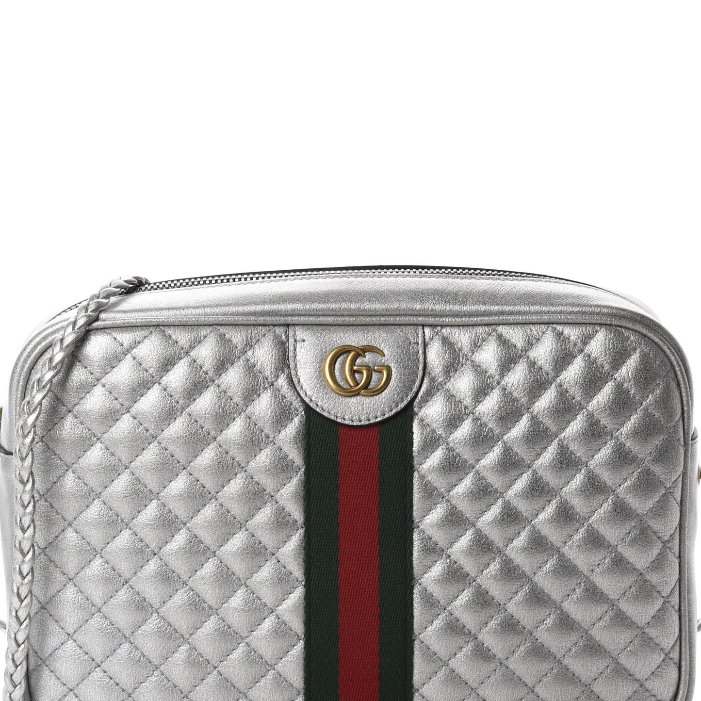 Laminated Nappa Web Trapuntata Small GG Shoulder Bag Argento