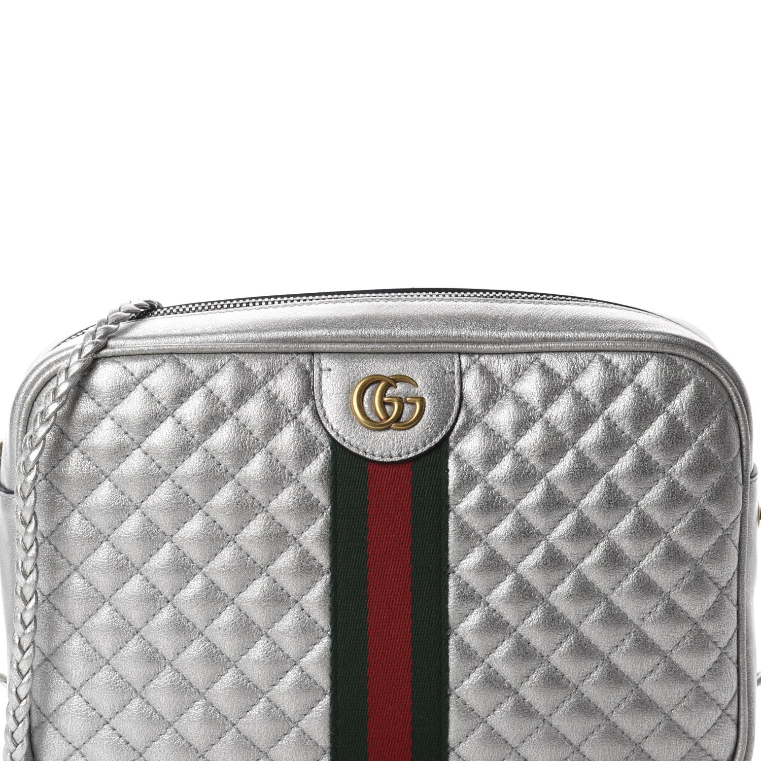 Gucci Laminated Nappa Web Trapuntata Small GG Shoulder Bag Argento 10 of 11