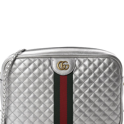 Gucci Laminated Nappa Web Trapuntata Small GG Shoulder Bag Argento 10 of 11