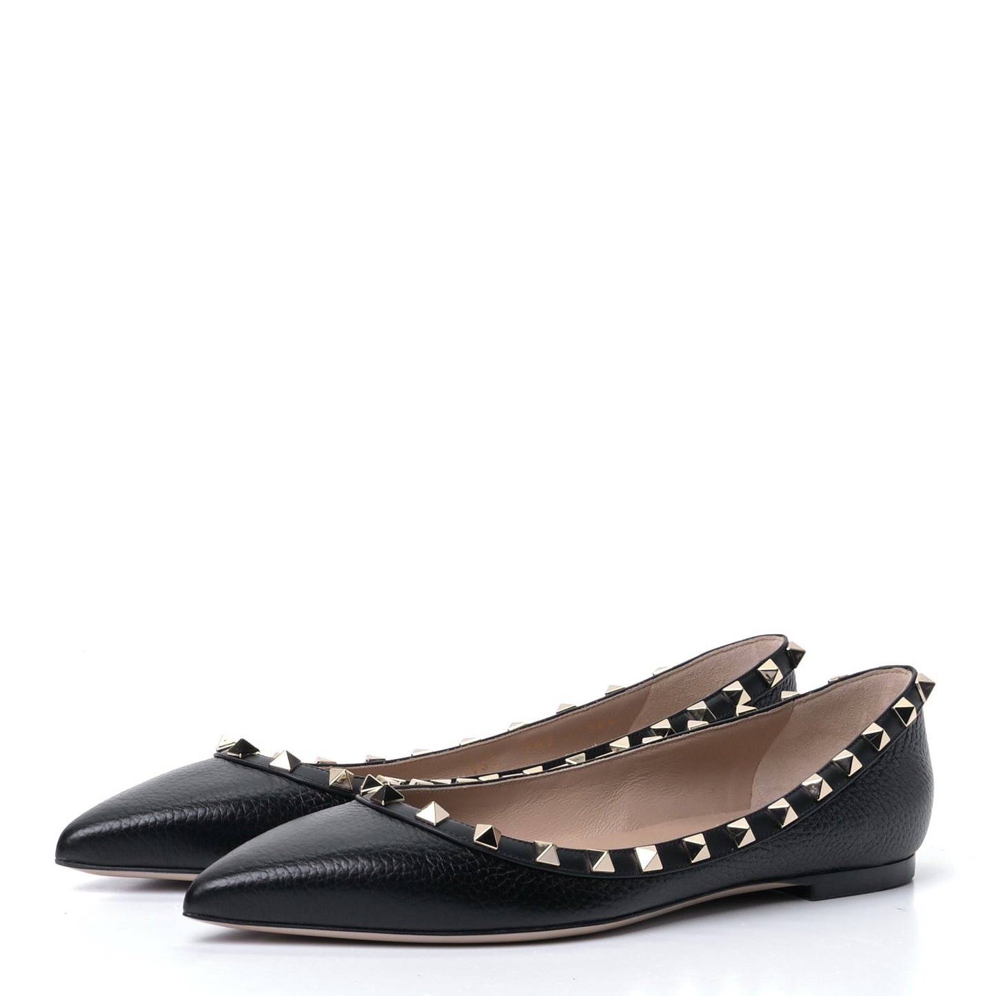 Pebbled Calfskin Rockstud Ballerina Flats 38.5 Black