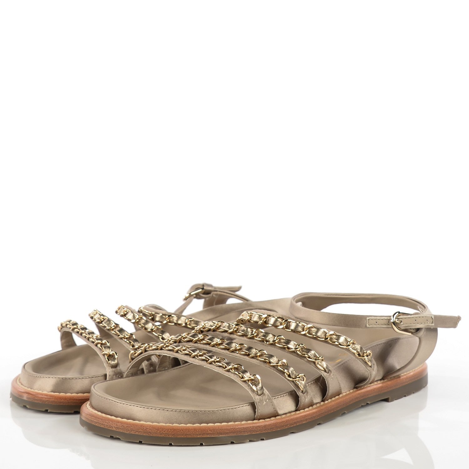 Chanel Satin Chain Flat Sandals 37 Beige 3 of 7