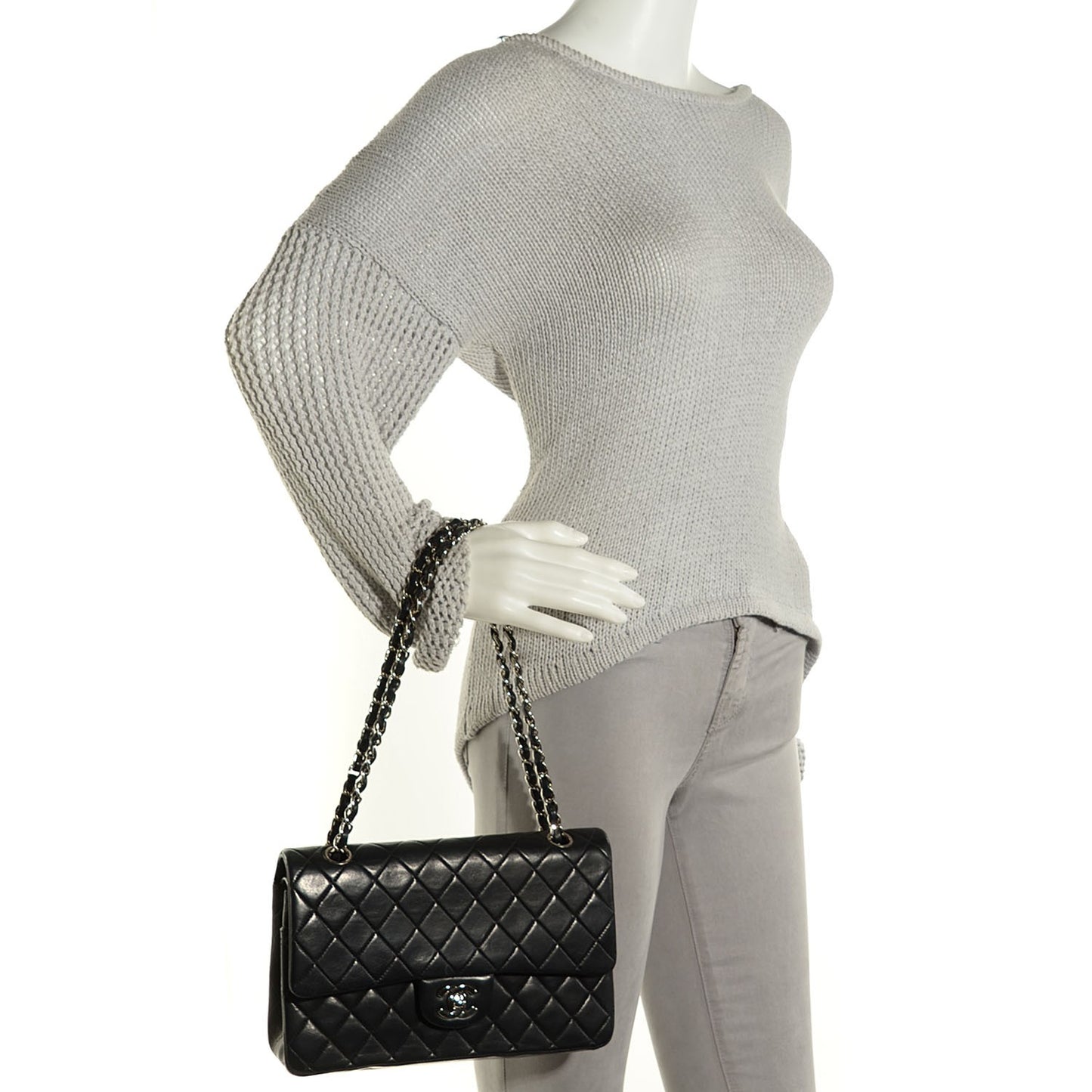 Lambskin Quilted Medium Double Flap Black