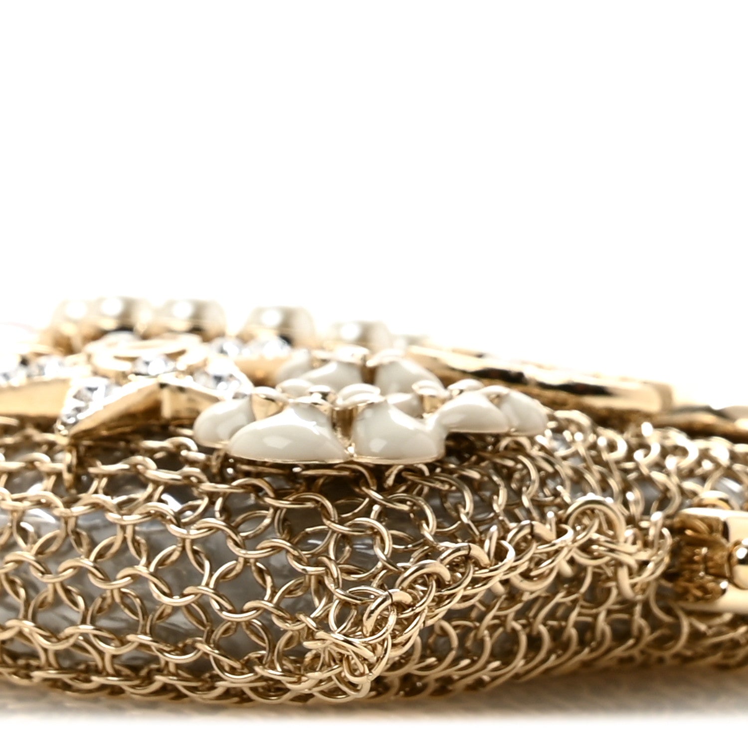 Chanel Metal Pearl Enamel Kiss Lock Chain Mail Charm Clutch Gold 8 of 8