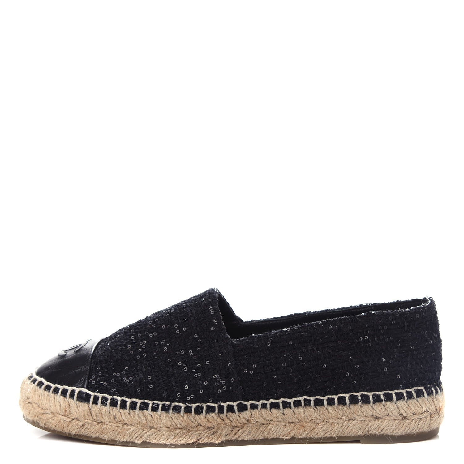 Chanel Tweed Patent Goatskin Sequin CC Espadrilles 38 Black 1 of 11