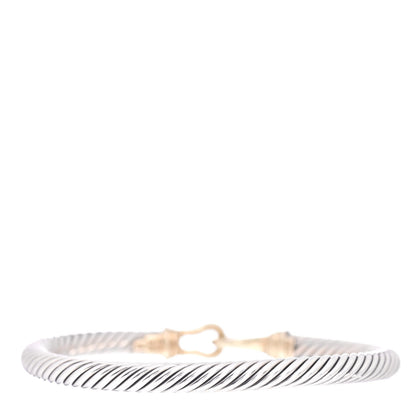 David Yurman Sterling Silver 14K Yellow Gold 5mm Cable Classic Buckle Bracelet 3 of 4