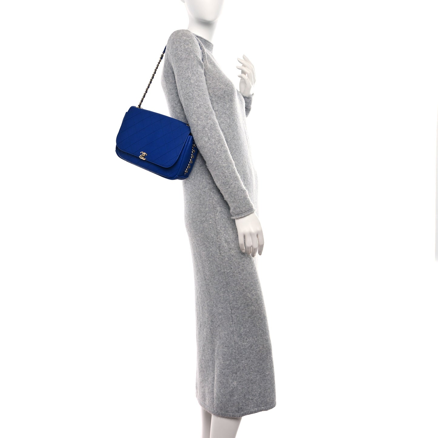 Goatskin Stitched Medium Casual Trip Single Flap Royal Blue