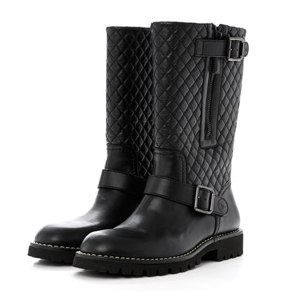 Chanel Calfskin Quilted Biker Boots 37.5 Black 3 of 7