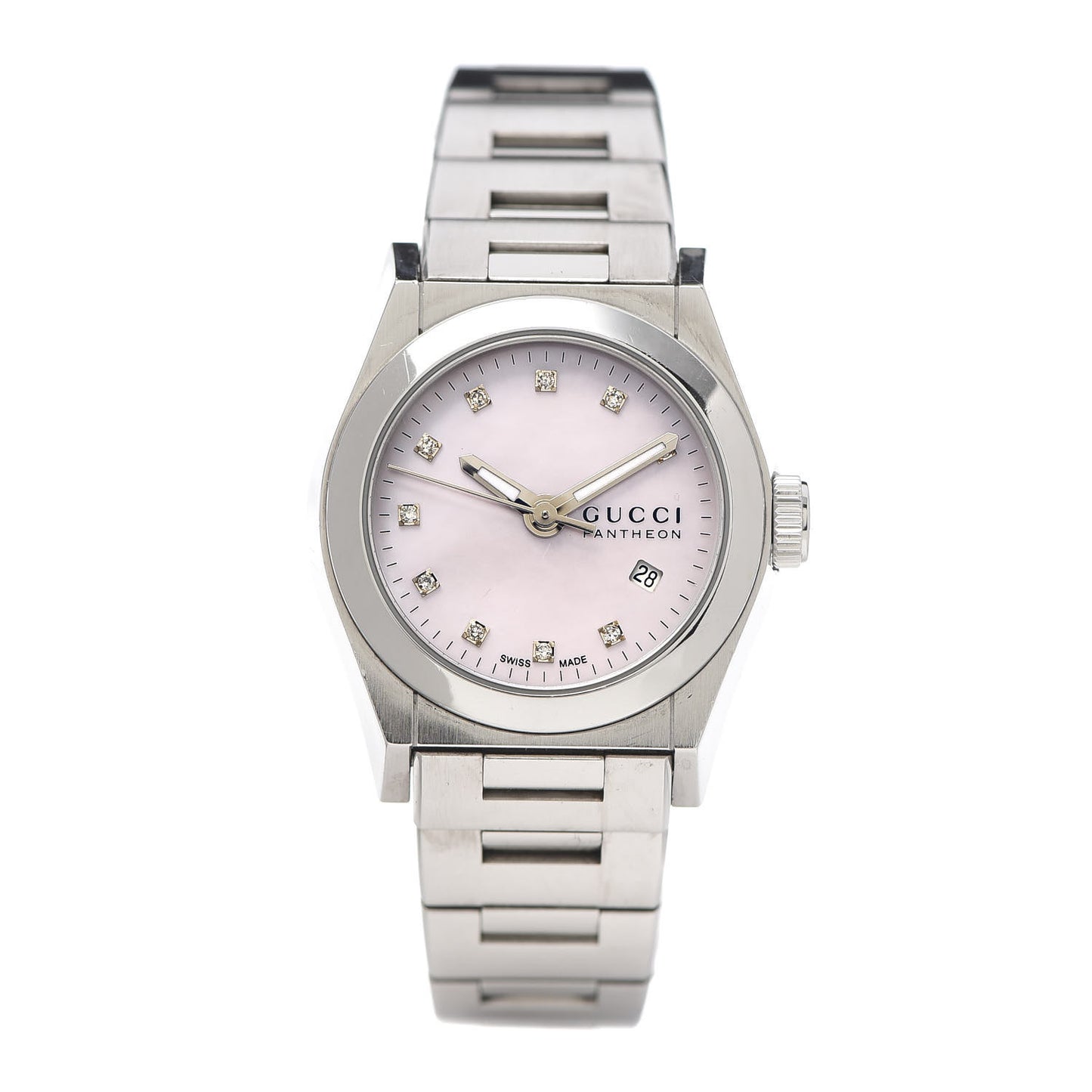 Stainless Steel Diamond Pink Mother of Pearl 28mm Pantheon Quartz Watch