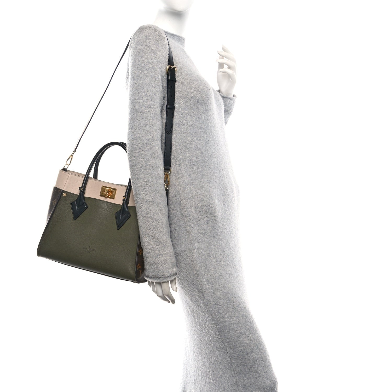 Louis Vuitton Calfskin Monogram On My Side MM Laurier Green Toffee Latte Beige 2 of 9