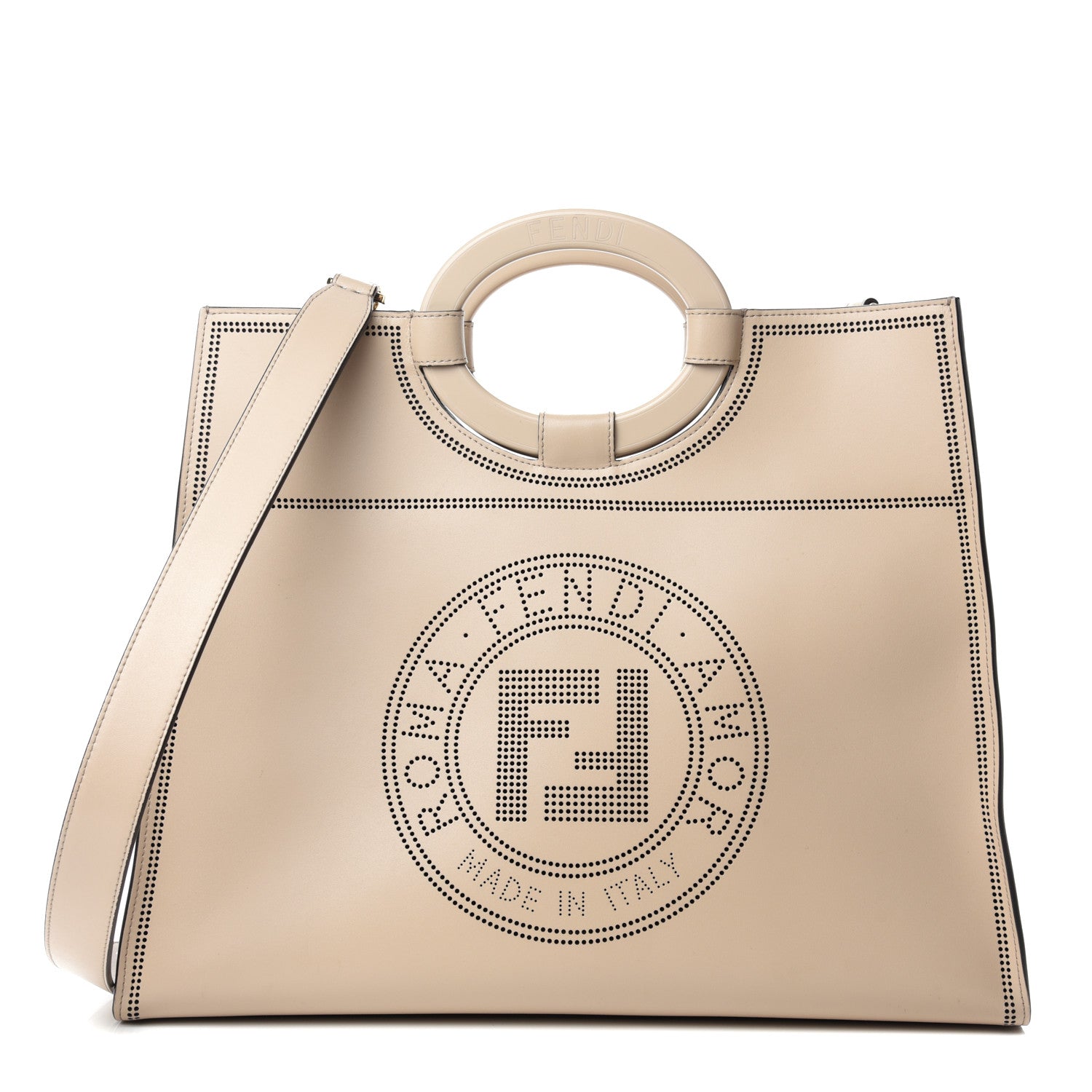 Fendi Vitello Liberty Plexiglass Stamp Patch Perforated Medium Runaway Shopper Tote Nuvola 1 of 9