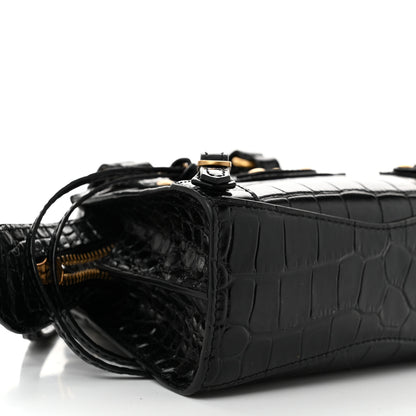 Balenciaga Shiny Supple Calfskin Crocodile Embossed Neo Classic Gold Hardware Nano City Crossbody Black 8 of 10