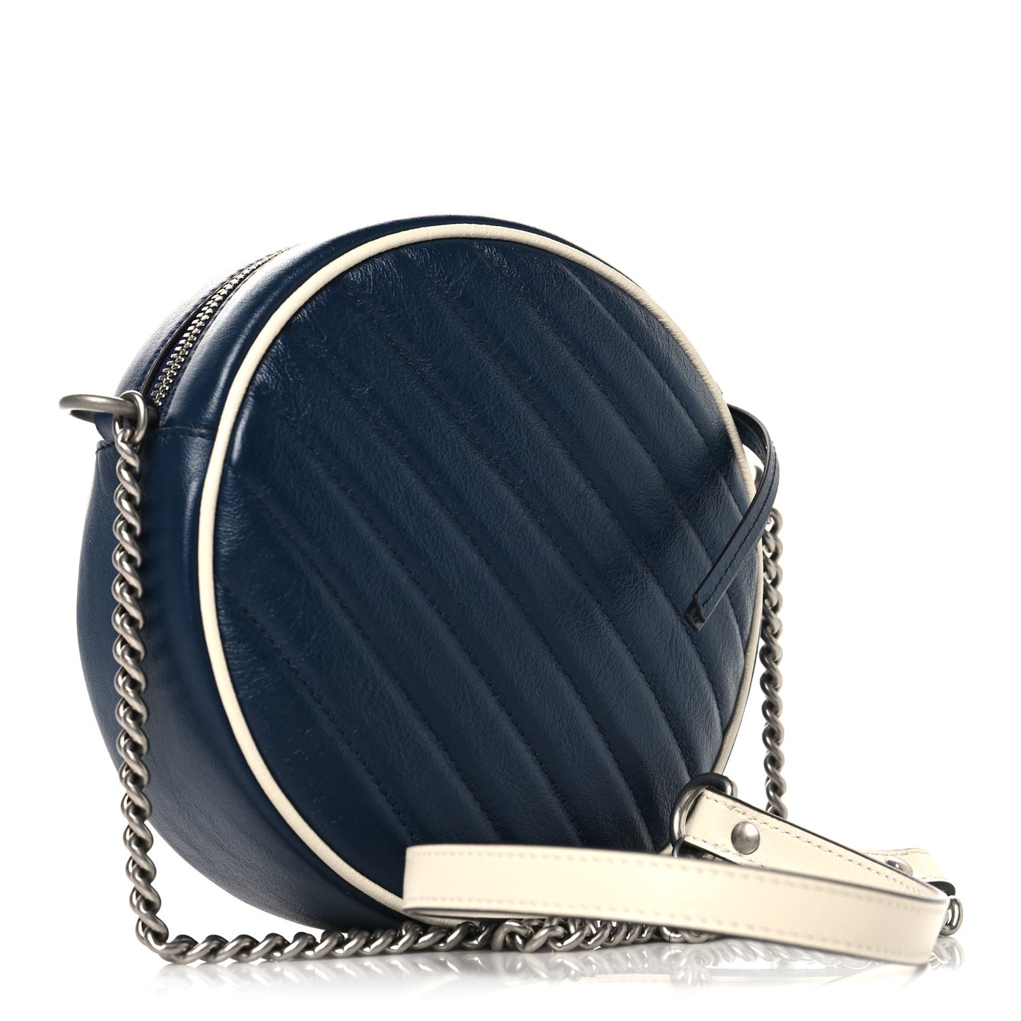 Azalea Calfskin Matelasse Diagonal Mini Torchon GG Marmont Round Shoulder Bag Blue Agata Mystic White