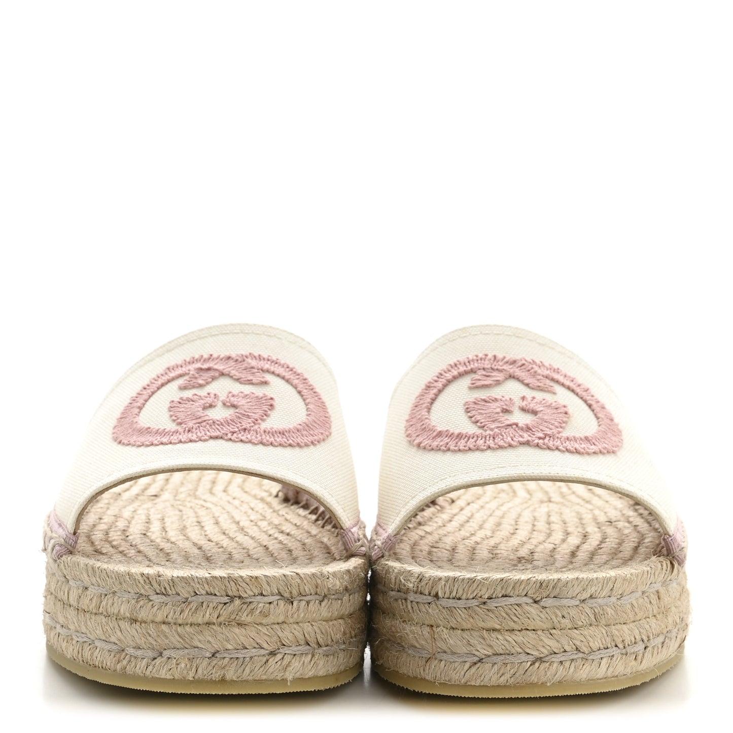 Canvas Interlocking G Espadrille Slide Sandals 38 Mystic White Shell