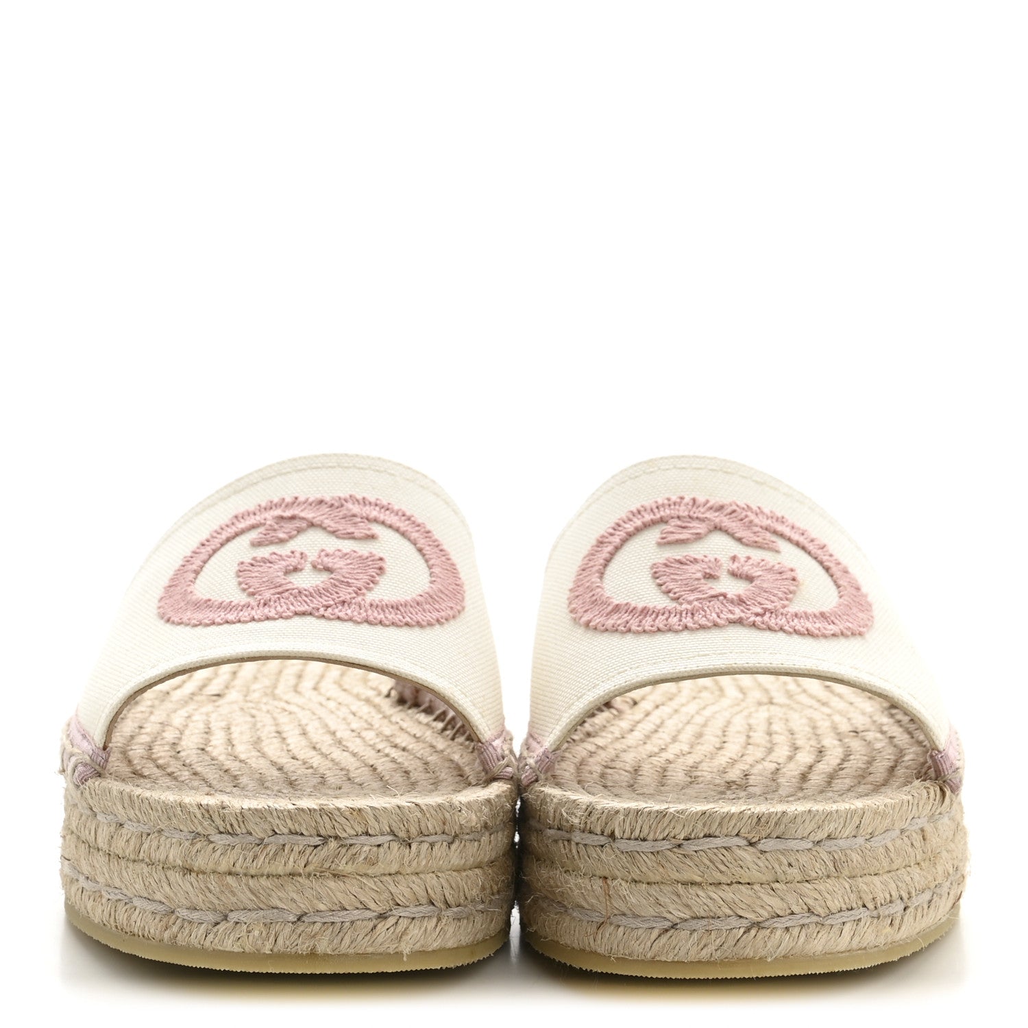 Gucci Canvas Interlocking G Espadrille Slide Sandals 38 Mystic White Shell 3 of 10