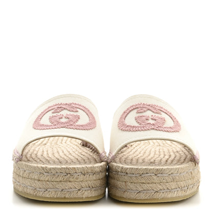 Gucci Canvas Interlocking G Espadrille Slide Sandals 38 Mystic White Shell 3 of 10