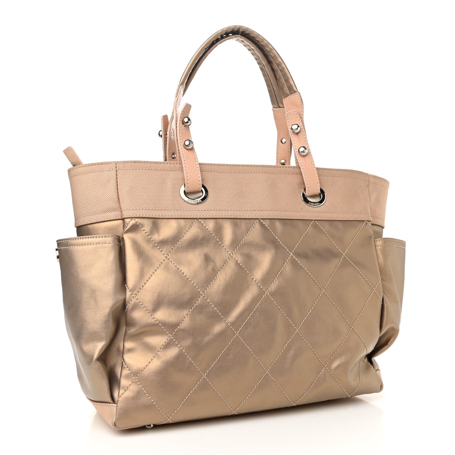 Chanel Metallic Coated Canvas Large Paris Biarritz Tote Gold 4 of 11