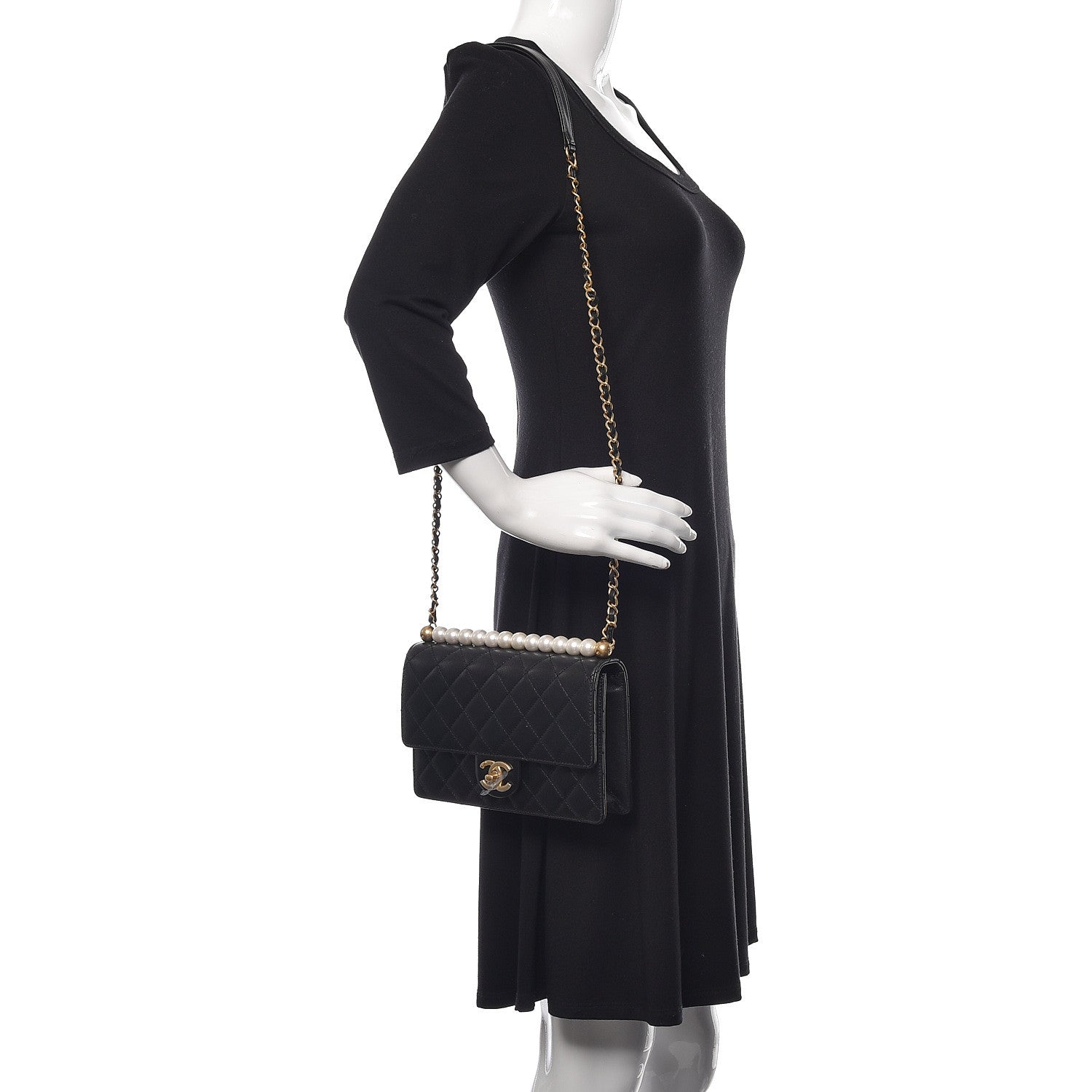 Chanel Lambskin Quilted Small Chic Pearls Flap Black 2 of 12