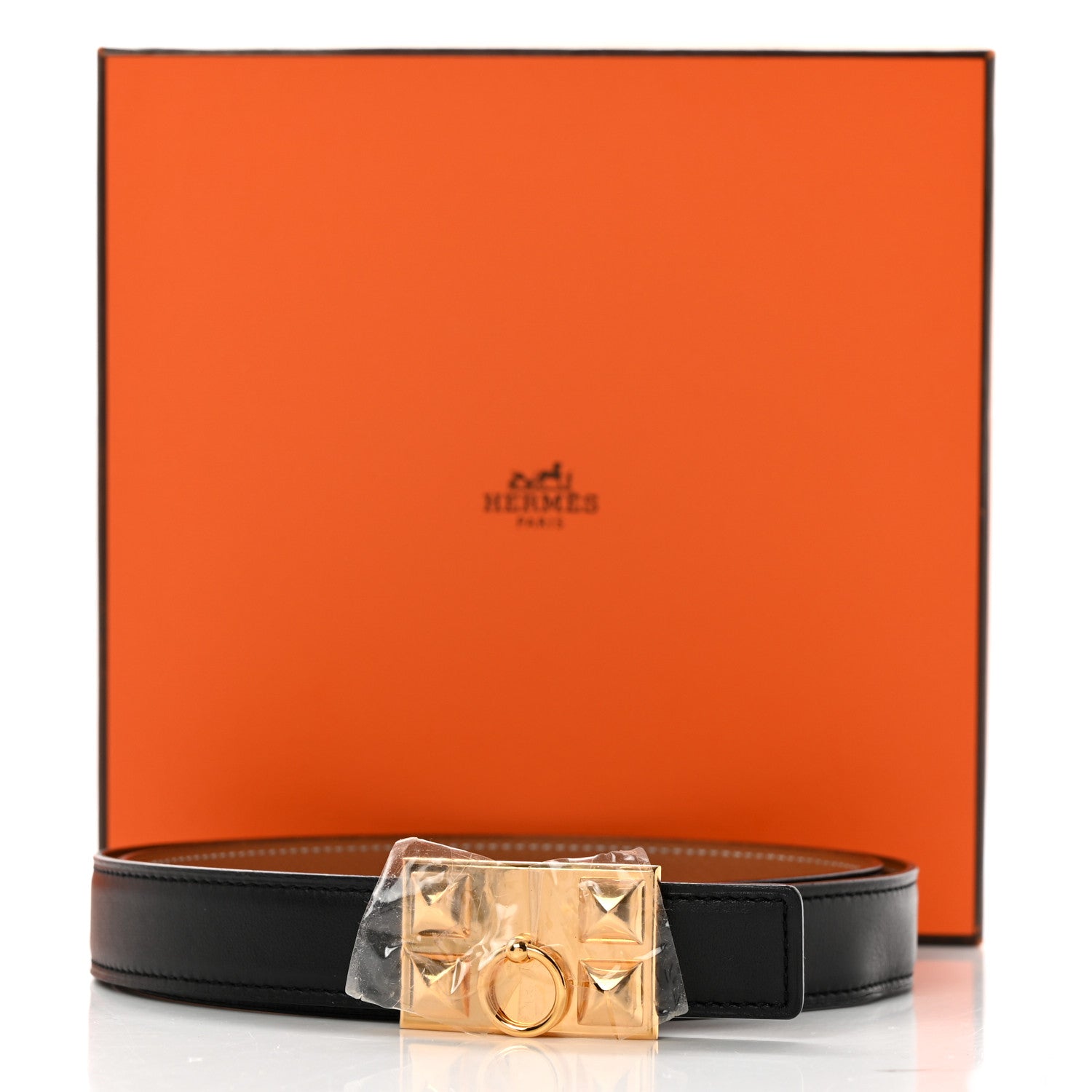 Hermes Swift Epsom 24mm Collier De Chien Belt 85/34 Black Gold 7 of 7