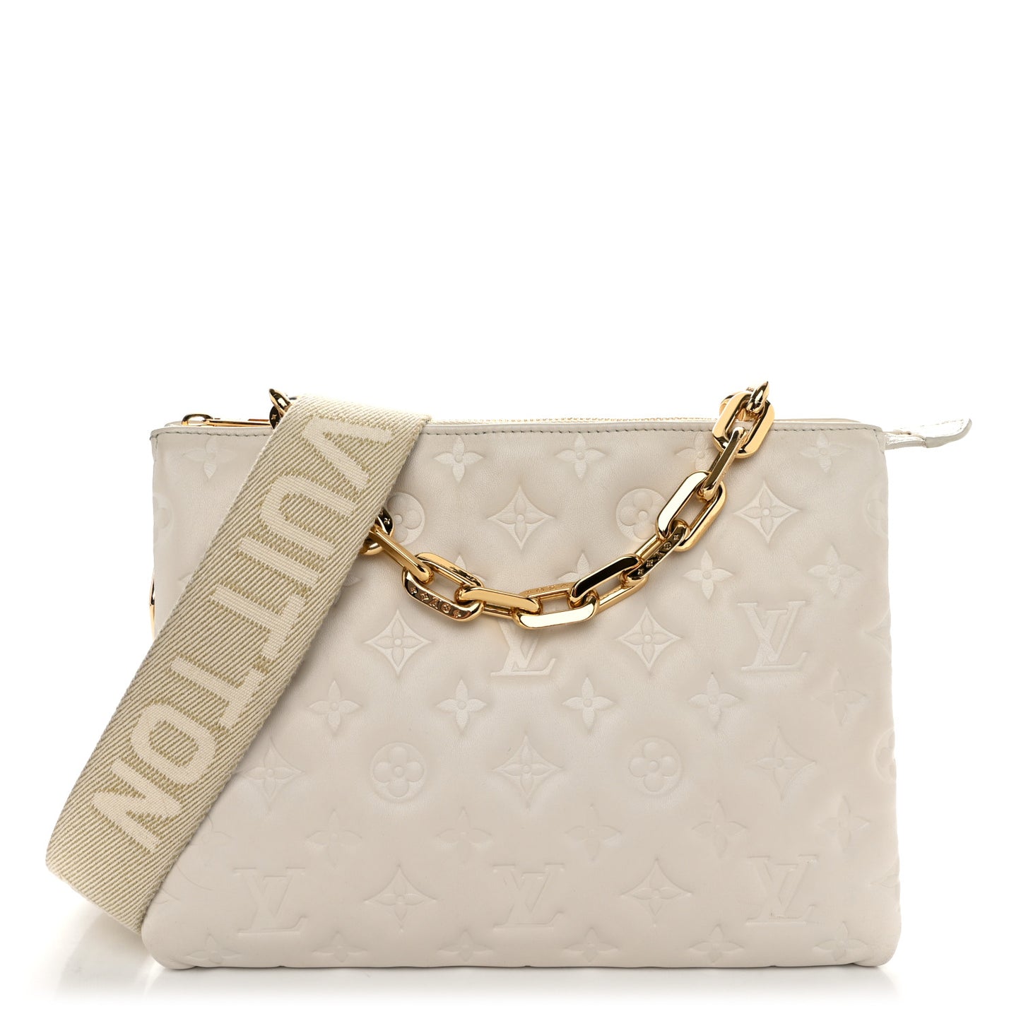 Lambskin Embossed Monogram Coussin PM Beige Cream