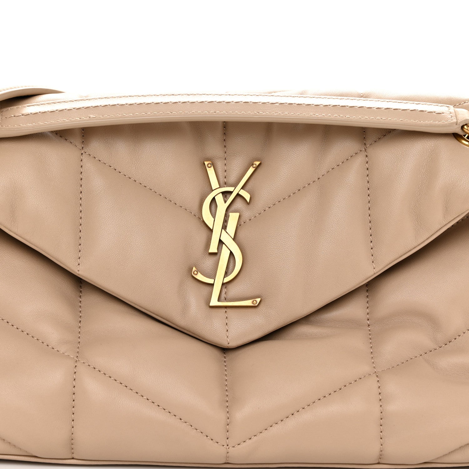 Saint Laurent Lambskin Quilted Small Loulou Puffer Monogram Chain Satchel Dark Beige 8 of 10