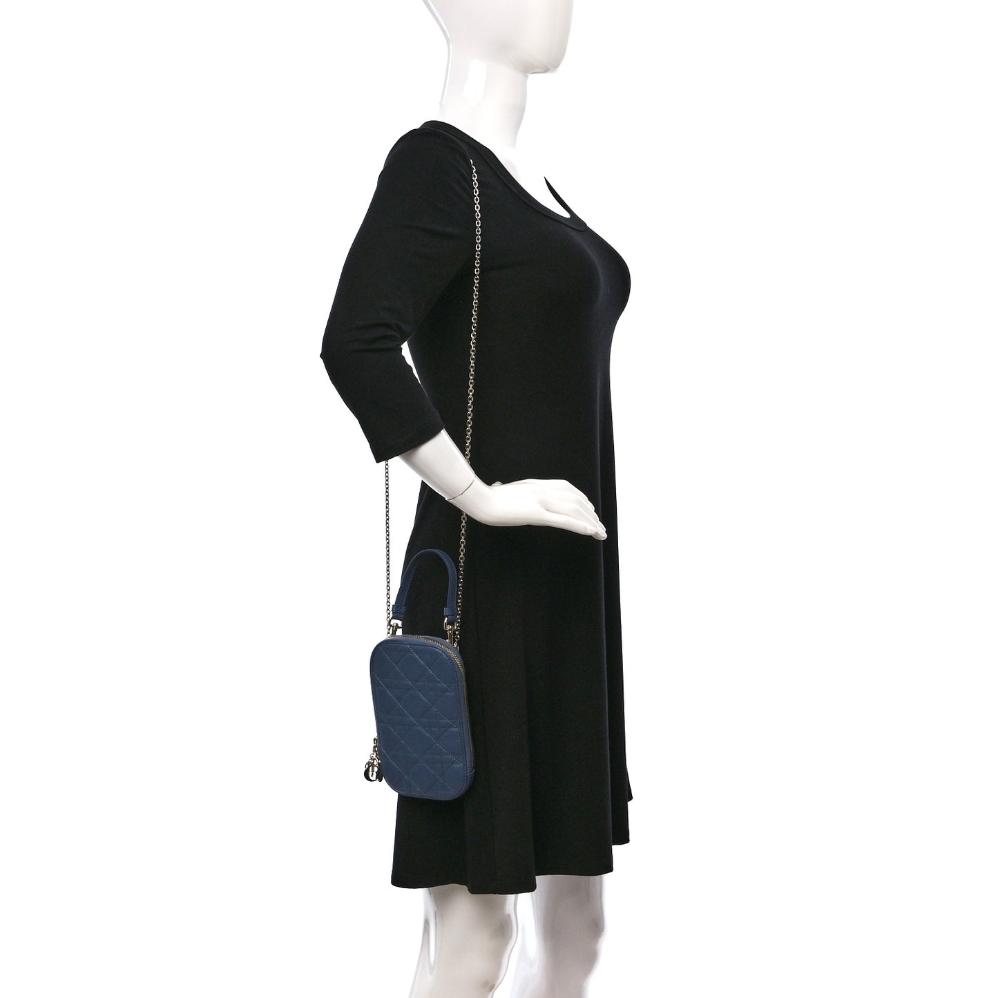 Lambskin Cannage Lady Dior Phone Holder Denim Blue