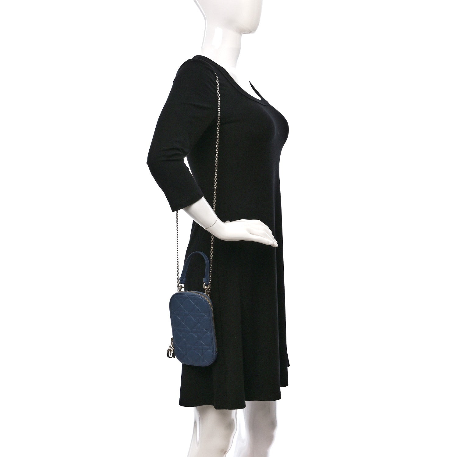 Christian Dior Lambskin Cannage Lady Dior Phone Holder Denim Blue 2 of 8