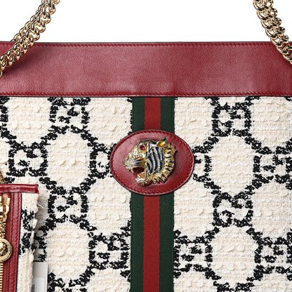 Gucci Tweed GG Monogram Large Rajah Chain Tote White Black Romantic Cherry 10 of 10