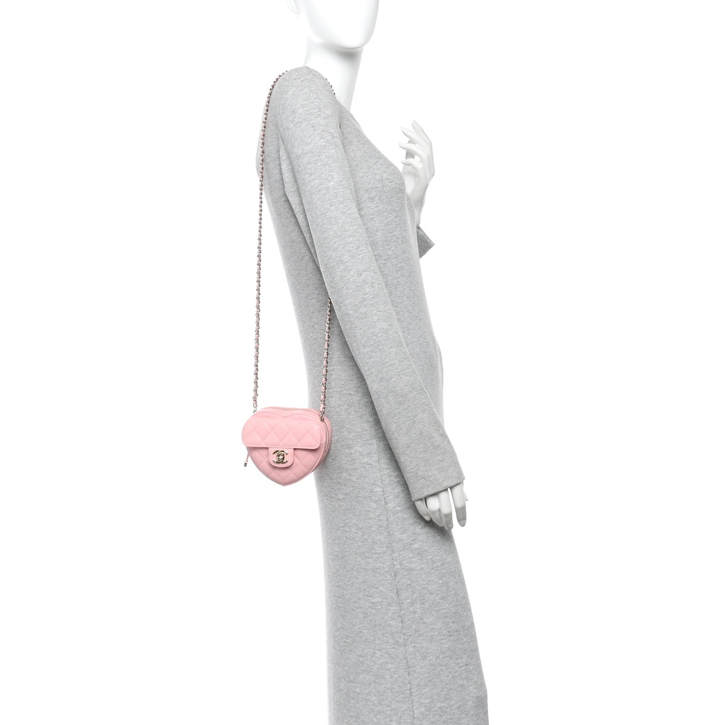 Lambskin Quilted CC In Love Heart Clutch With Chain Light Pink