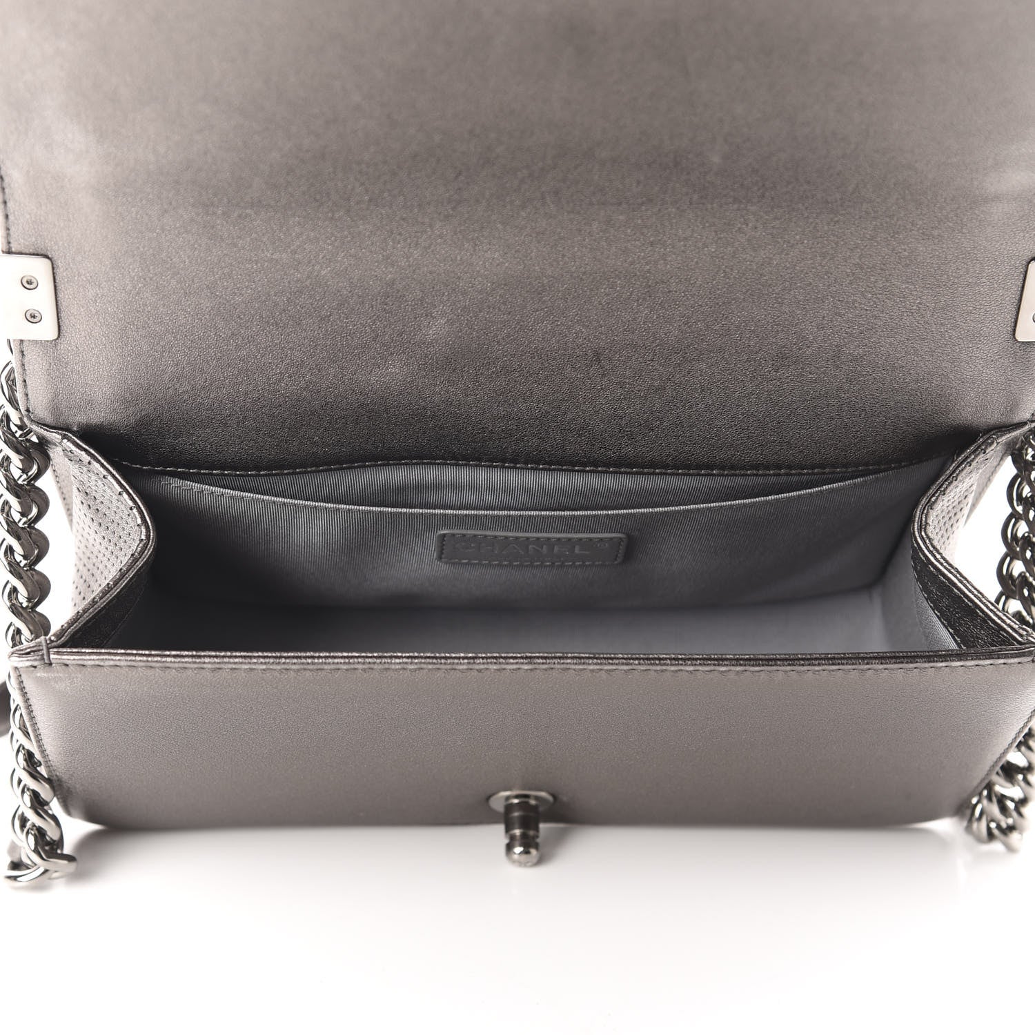 Chanel Metallic Lambskin Perforated Medium Boy Flap Dark Silver 5 of 11
