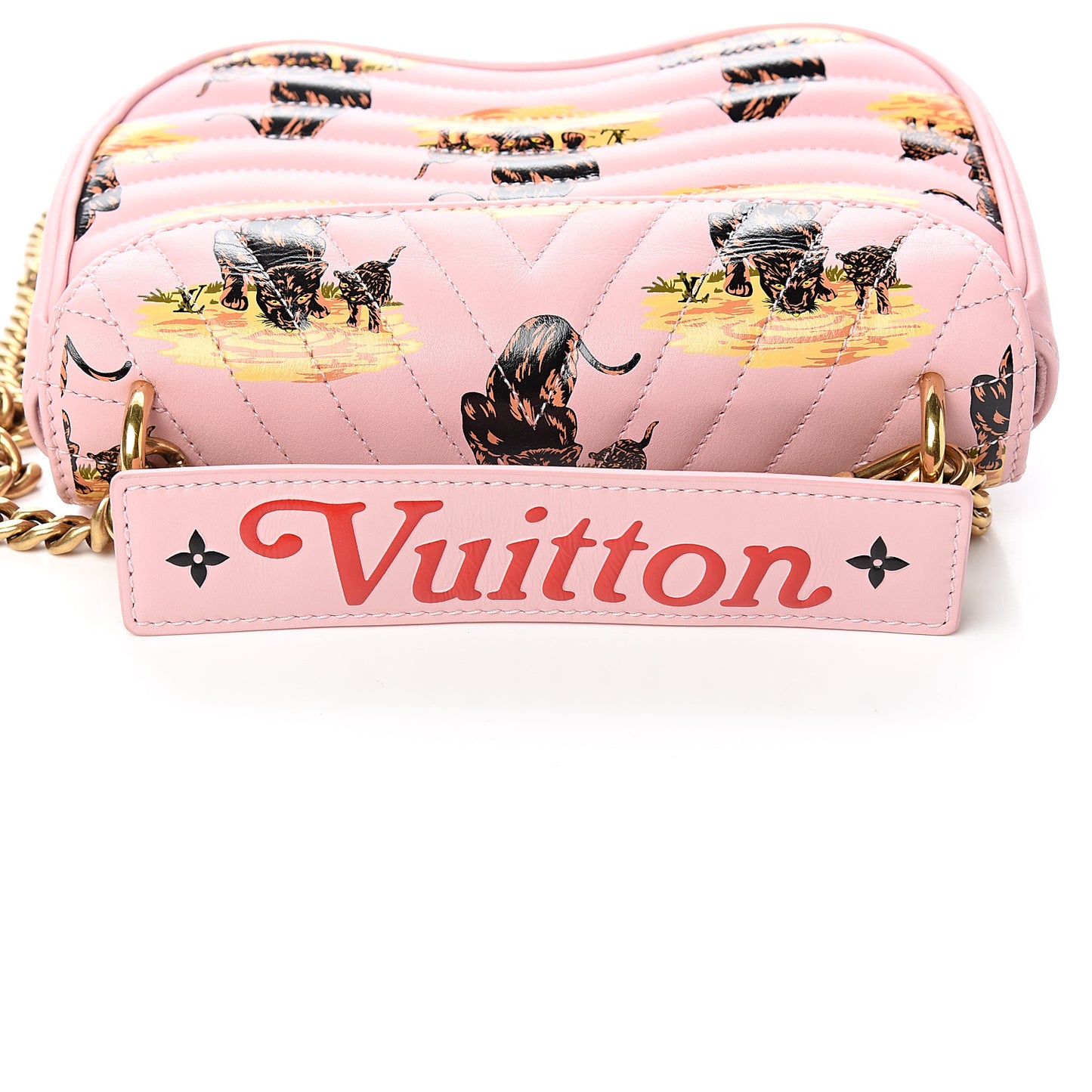 Calfskin Leopard Print New Wave Chain PM Light Pink