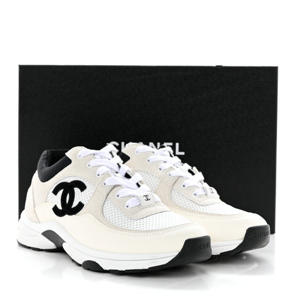 Chanel Mesh Suede Calfskin Grained Calfskin Womens CC Sneakers 38 White Black 9 of 9