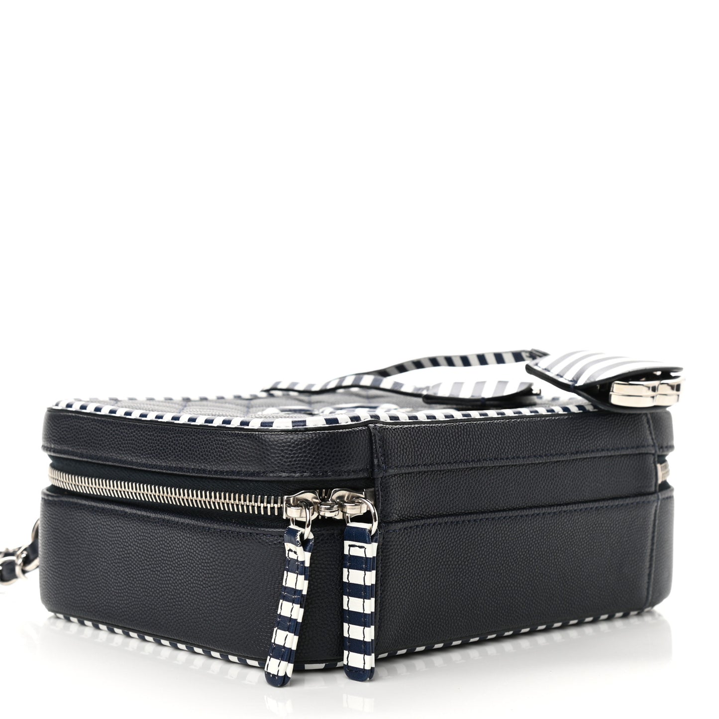 Caviar Quilted Striped Medium CC Filigree Vanity Case Navy White