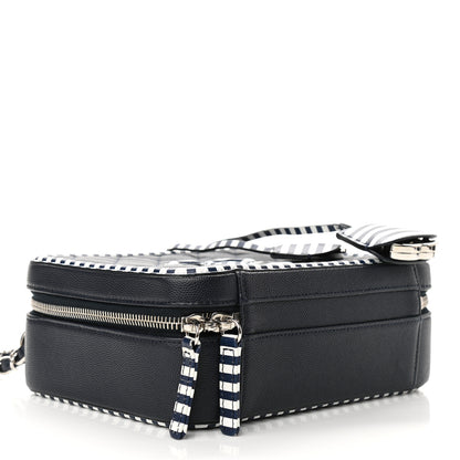 Chanel Caviar Quilted Striped Medium CC Filigree Vanity Case Navy White 4 of 11