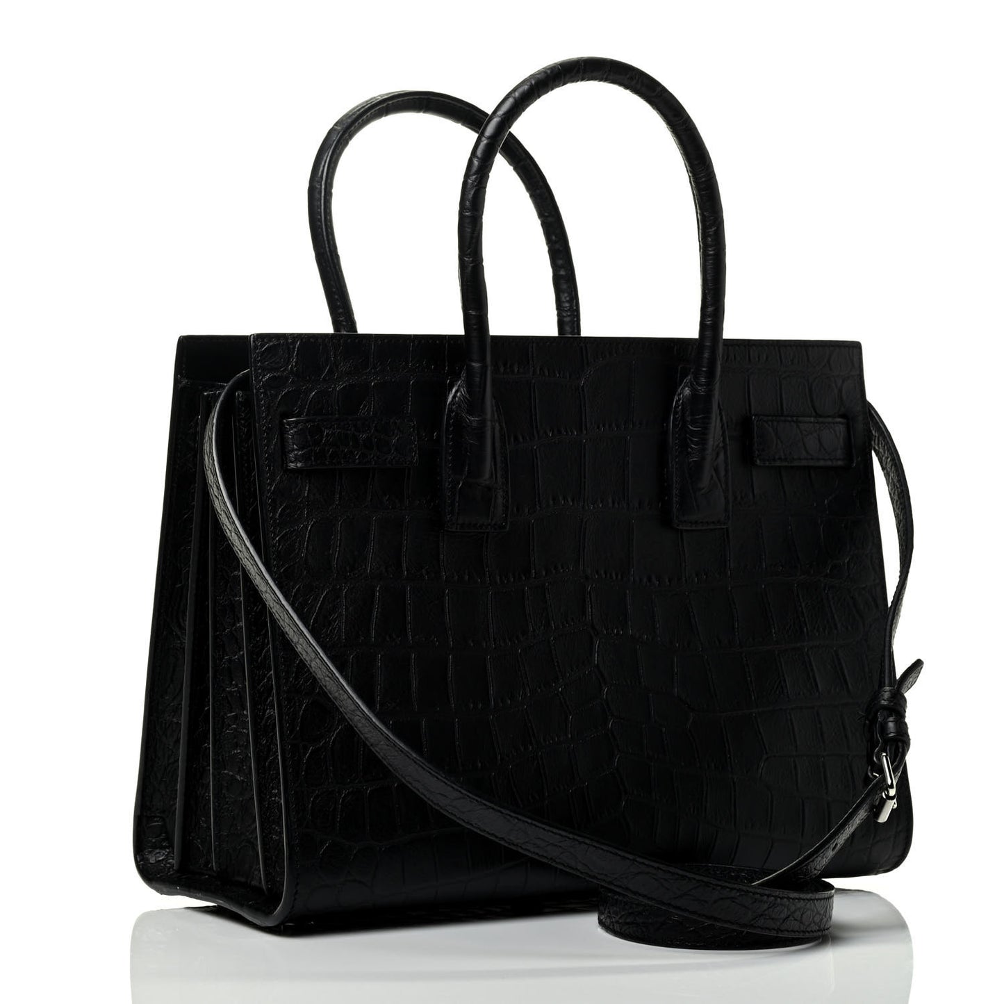 Calfskin Crocodile Embossed Baby Sac De Jour Black