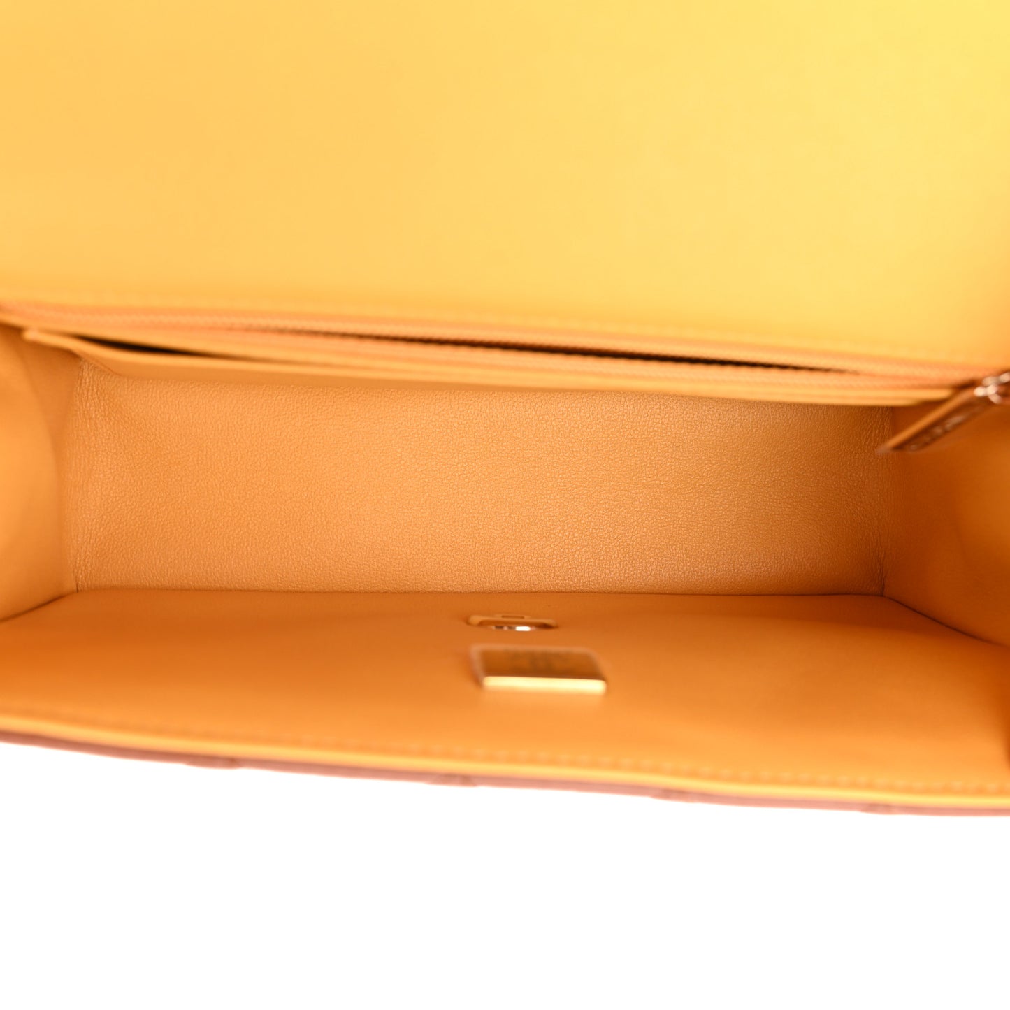 Lambskin Quilted Bi-Color Mini Top Handle Rectangular Flap Light Brown Yellow