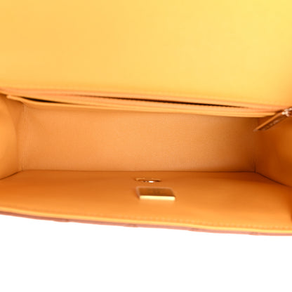 Chanel Lambskin Quilted Bi-Color Mini Top Handle Rectangular Flap Light Brown Yellow 5 of 11