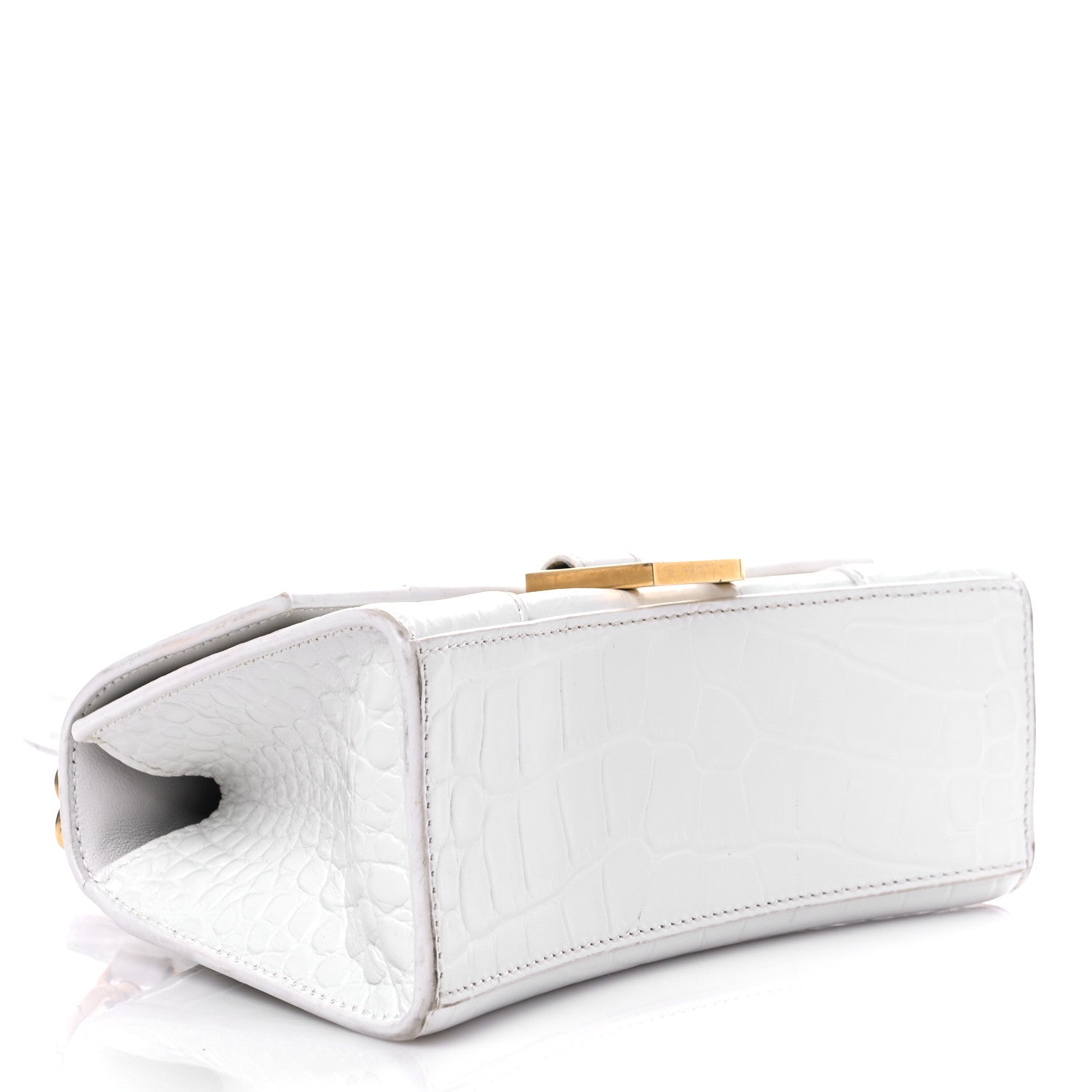 Balenciaga Shiny Calfskin Crocodile Embossed Hourglass Top Handle Bag XS White 4 of 16