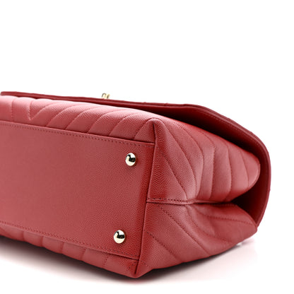 Chanel Caviar Chevron Quilted Small Coco Handle Flap Red 10 of 10
