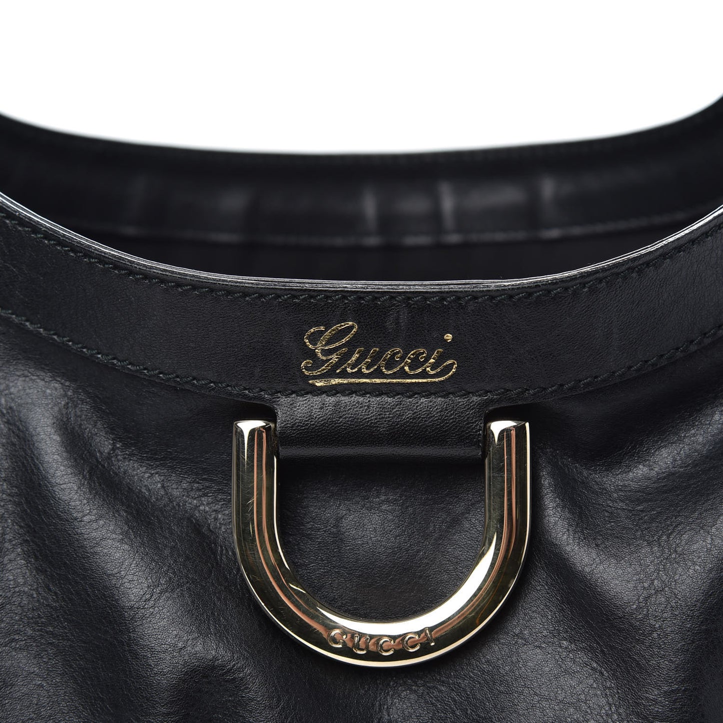 Calfskin Large D Gold Ring Shoulder Bag Black