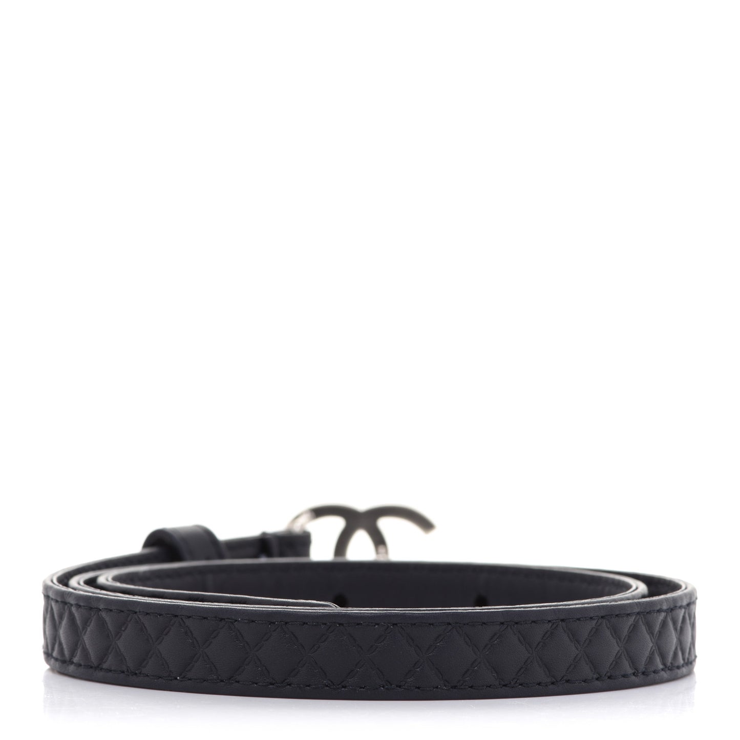 Calfskin Quilted CC Belt 70 Navy