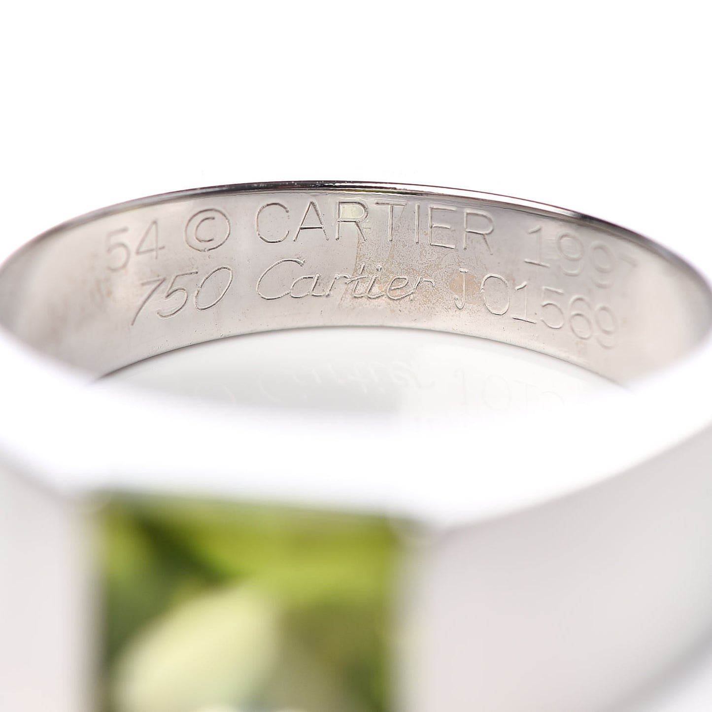 18K White Gold Peridot 8mm Tank Ring 54 6.75