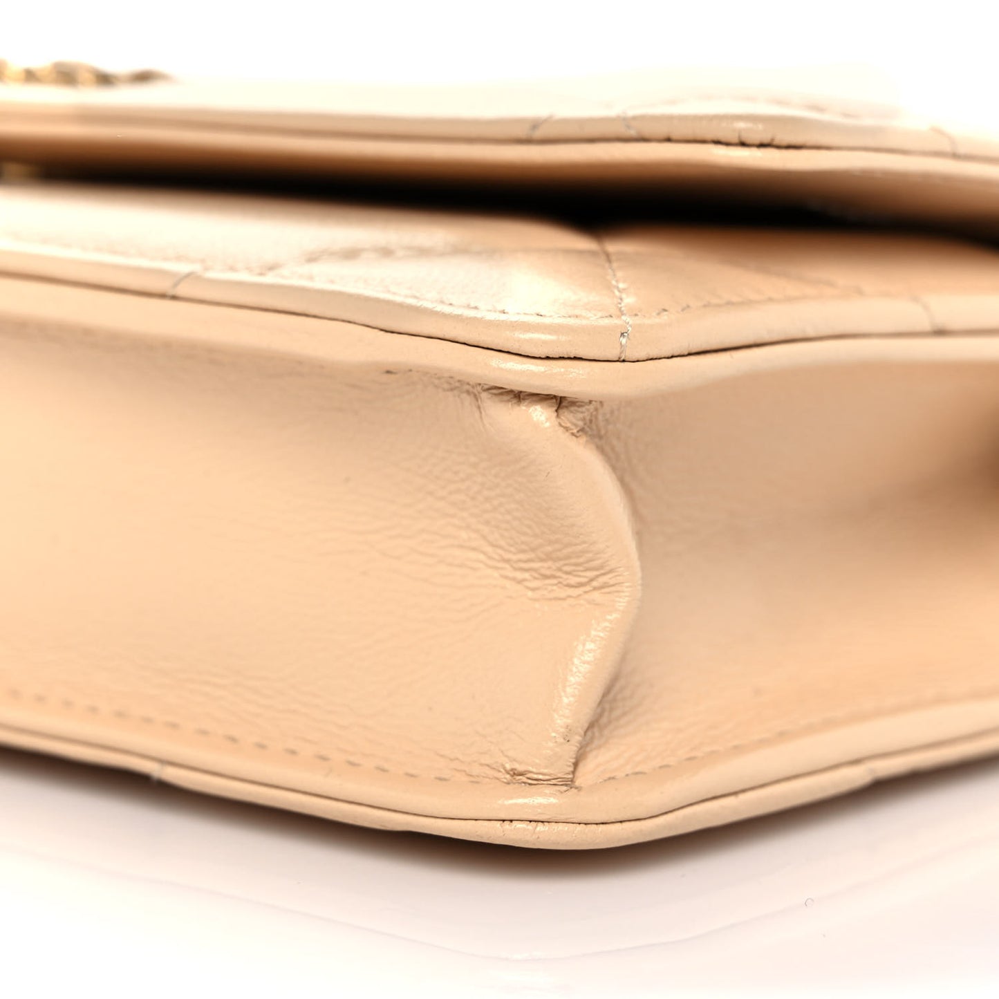 Goatskin Quilted Chanel 19 Wallet On Chain WOC Beige