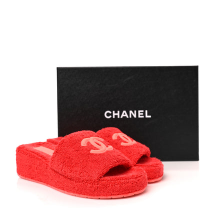 Chanel Terry CC Flat Mules Sandals 37 Dark Red Orange 9 of 9