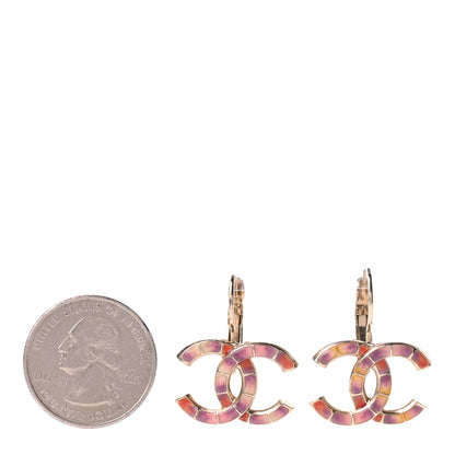 Chanel Enamel CC Dangle Earrings Gold Pink 2 of 4