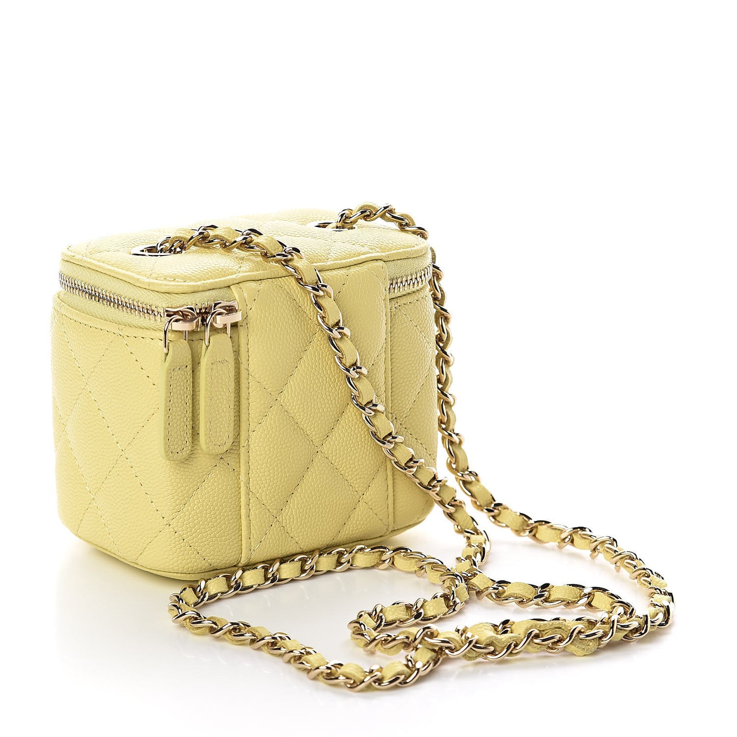 Caviar Quilted Mini Vanity Case With Chain Yellow