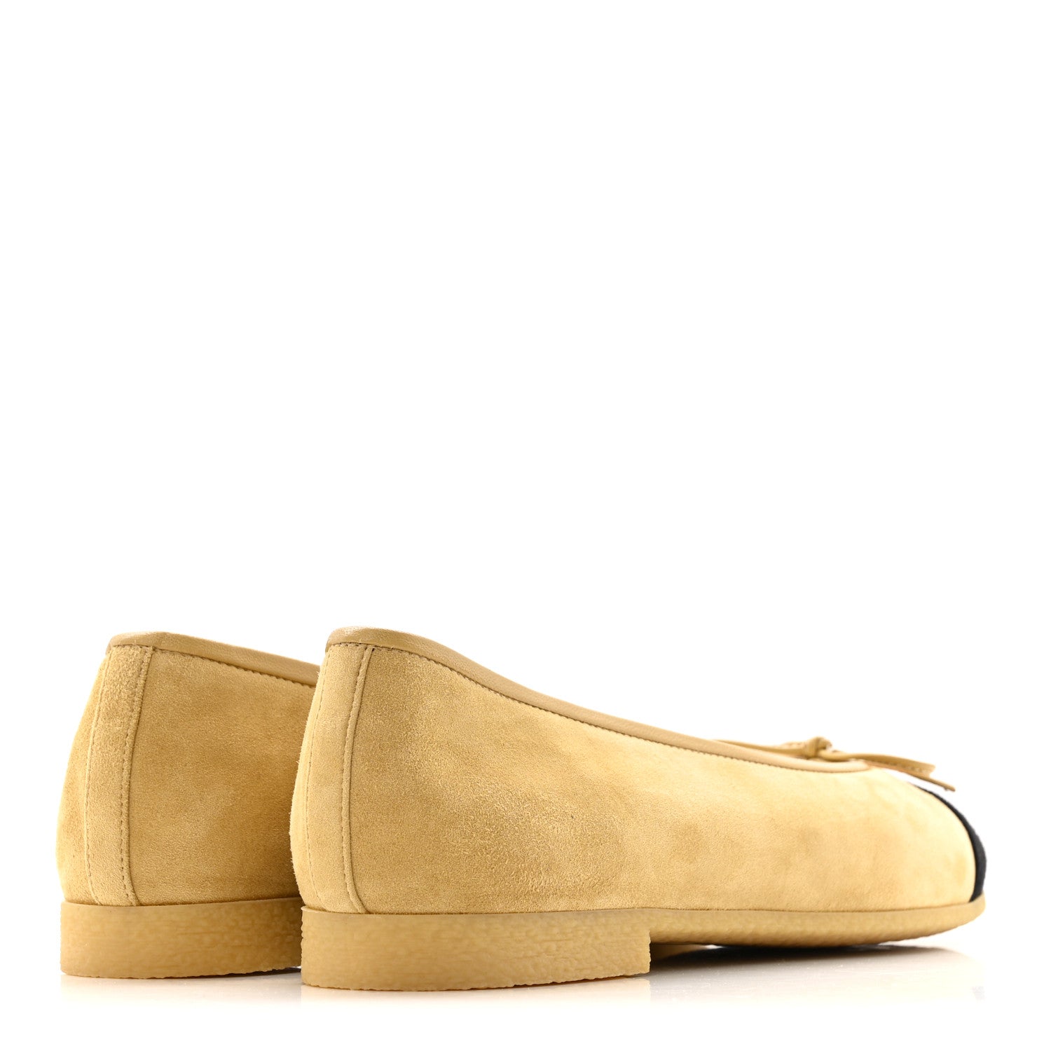 Chanel Suede Goatskin Cap Toe CC Ballerina Flats 38 Beige Black 4 of 10