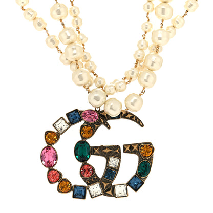Gucci Crystal Pearl Double G Necklace Aged Gold Multicolor 1 of 5