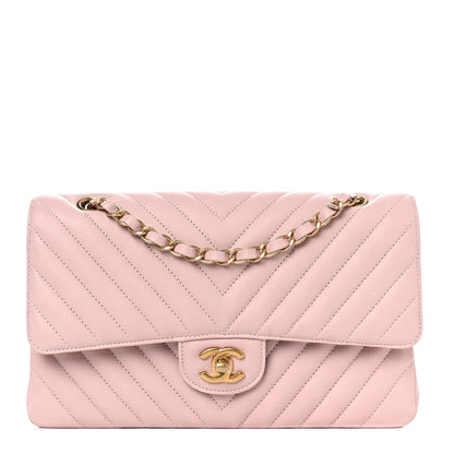 Chanel Calfskin Chevron Quilted Medium Double Flap Light Pink 1 of 8