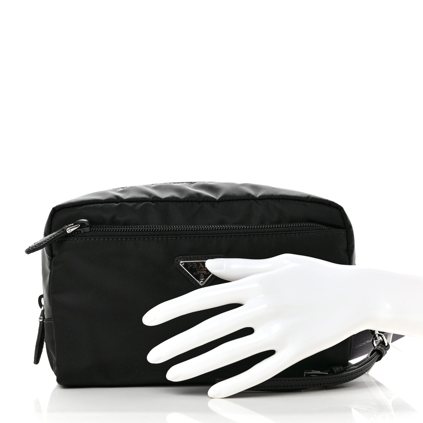 Re-Nylon Saffiano Pouch Wristlet Black